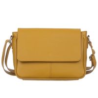 VERA PELLE torebka skórzana listonoszka z klapą V556 musztardowa