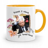 Kubek Żółty Śmieszny Pis Jarosław Kaczyński Z Nadrukiem Ze Zdjęciem