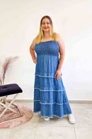 Długa Jeansowa Sukienka Na Ramiączkach Niebieska UNI