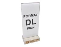 stojak na menu ulotkę plexi + drewniana podstawka z grawerem DL 10 szt