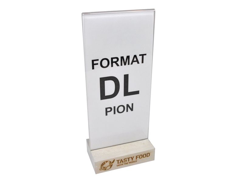 stojak na menu ulotkę plexi + drewniana podstawka z grawerem DL 10 szt zdjęcie 1