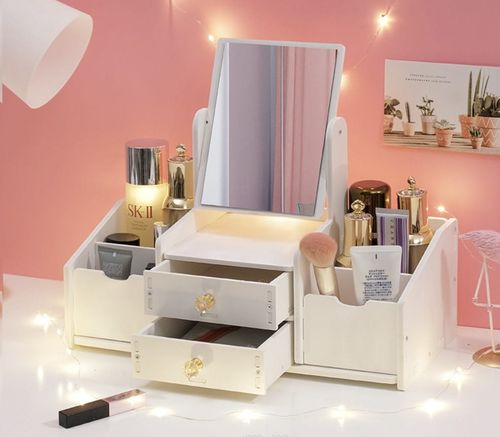 Toaletka Lara na kosmetyki biżuterię akcesoria, organizer z lustrem, biała na Arena.pl