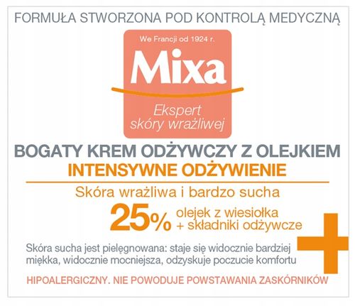 MIXA INTENSYWNE ODŻYWIENIE KREM DO TWARZY SKÓRA WRAŻLIWA I SUCHA 50 ML na Arena.pl