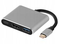 Adapter Przejściówka HUB Tracer USB-C - HDMI / USB / USB-C 100W Srebrny