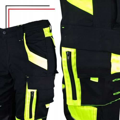 Spodnie ROBOCZE męskie BHP mocne ELASTYCZNE stretch spandex ODBLASKOWE NEON na Arena.pl
