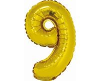 balon foliowy cyfra 9 złota 35cm. urodziny