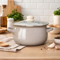 Garnek emaliowany 1,9 l z pokrywką szklaną indukcja gaz Altom Design taupe