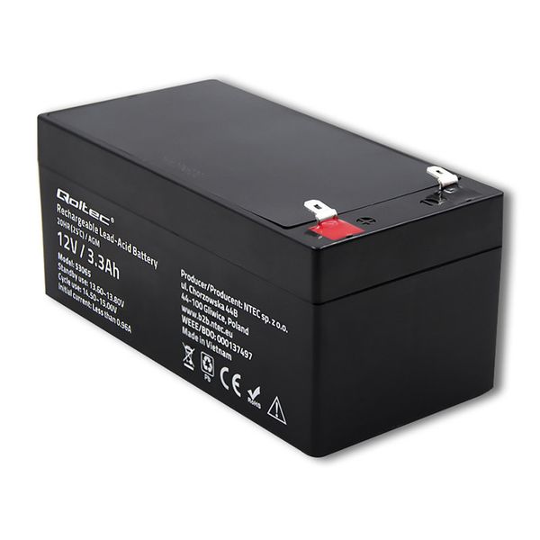 Qoltec Akumulator AGM | 12V | 3.3Ah | max. 49.5A zdjęcie 8
