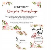 CERTYFIKAT + GRY na Wieczór Panieński kwiatki róż