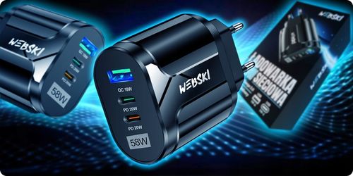 SIECIOWA ŁADOWARKA 3 PORTY USB 58W 2xUSB-C PD 20W +USB QuickCharge 3.0 18W na Arena.pl