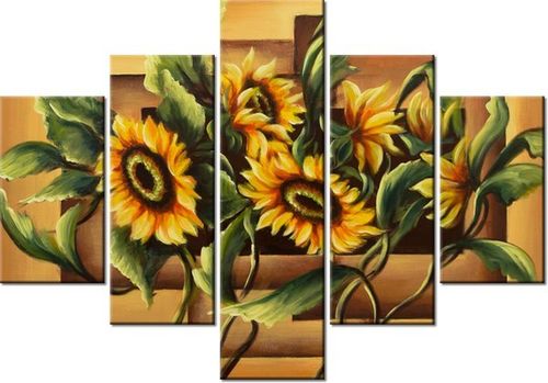 70 100CM OBRAZ 5 ELEM SŁONECZNIKOWA KOMPOZYCJA DRUK PŁÓTNO na Arena.pl