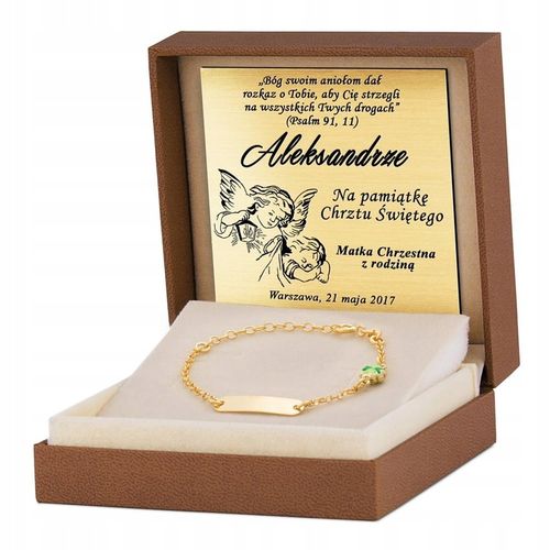 Bransoletka Srebrna 925 Złocona z Grawerem Koniczynka Prezent na Chrzest na Arena.pl