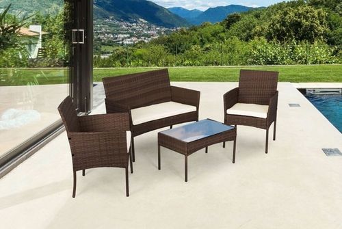 ZESTAW MEBLI OGRODOWYCH Z TECHNORATTANU ŁAWKA STÓŁ KRZESŁA BRĄZ MultiGarden na Arena.pl