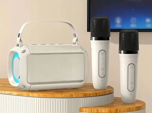 MINI BEZPRZEWODOWY GŁOŚNIK BLUETOOTH + KARAOKE 2 MIKROFONY LED DLA DZIECKA na Arena.pl