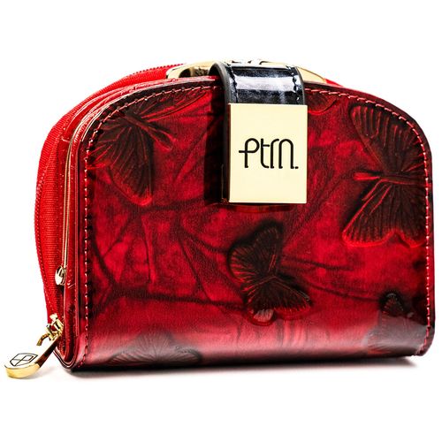 mały portfel damski ze skóry naturalnej w czerwonym kolorze z tłoczonym na Arena.pl