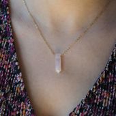 Naszyjnik - Kwarc Różowy mały sopel na łańcuszku srebrnym złoconym 3