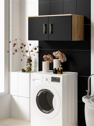 Szafka łazienkowa nad pralkę NERO 80 czarny/dąb craft złoty (W5) na Arena.pl