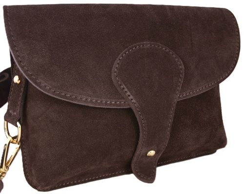 Zamszowa Torebka włoska CZEKOLADOWA nerka listonoszka MAXI DUŻA WERSJA na Arena.pl