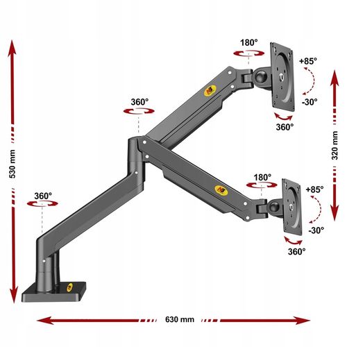 Regulowany Uchwyt Biurkowy na Dwa Monitory 22'-32' na Arena.pl