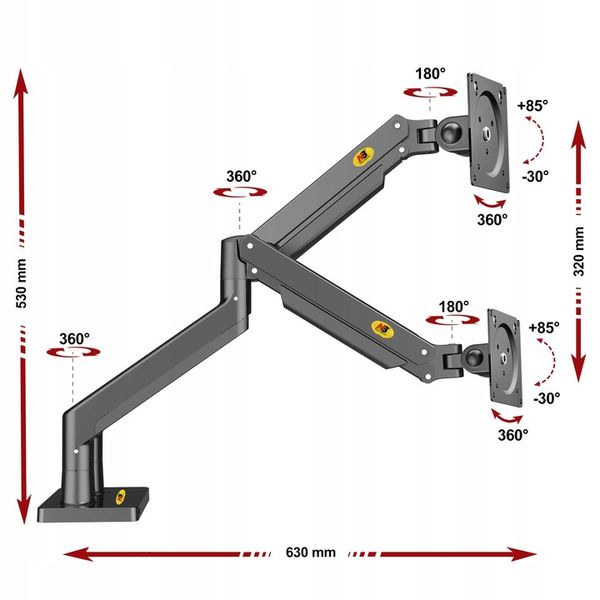 Regulowany Uchwyt Biurkowy na Dwa Monitory 22'-32' zdjęcie 8