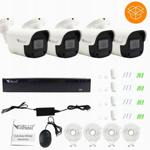 Zestaw Monitoringu 4 Kamery IP POE Zewnętrzne ORLLO ECO BULLET 4xLAN GRATIS na Arena.pl