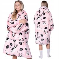 KOC BLUZA Oversize Gruba KOCOBLUZA 2w1 XXL Wzór BULDOGI Futrzak Bluzo