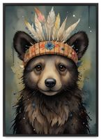 Plakat dla dziecka miś Indianin w ramie 30x40 cm w czarnej ramie