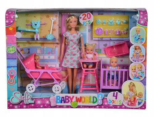 STEFFI DUŻY ZESTAW DZIECIĘCY POKÓJ LALKA BOBASY + WÓZEK ŁÓŻECZKO DLA LALEK na Arena.pl