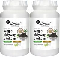 Zestaw Aliness Węgiel aktywny z kokosa 200 kaps. Biegunki Komfort trawienny
