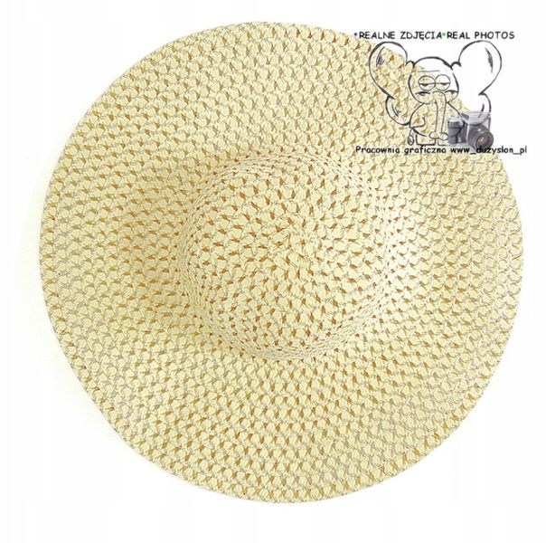 KAPELUSZ damski PLAŻOWY wakacyjny DUŻY ECRU ECRI zdjęcie 2