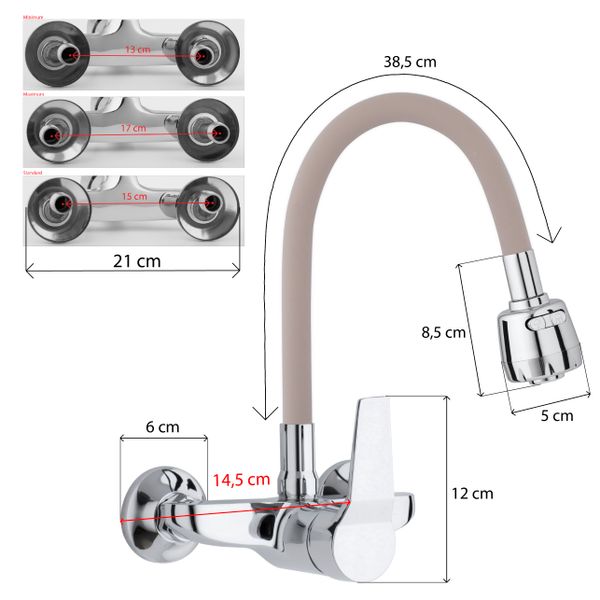Bateria kuchenna ścienna elastyczna wylewka kran zdjęcie 8