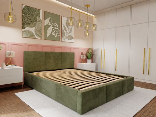 ŁÓŻKO TAPICEROWANE DO SYPIALNI 120x200 ŁÓŻKO PODWÓJNE Z POJEMNIKIEM KHAKI na Arena.pl
