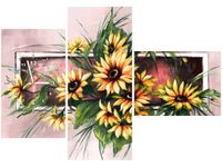 100CM 70CM ZEGAR 3 ELEM SŁONECZNIKI KORALU ŚCIENNY OBRAZ