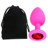 korek silikonowy różowy z kryształem czerwonym