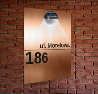 miedziana TABLICZKA ADRESOWA nierdzewna numer domu lampka led pionowa 30x20