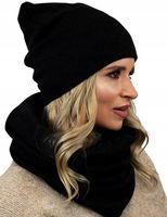 POLSKI Komplet CZAPKA + KOMIN Tunel Szal - CZARNY komplet damski na