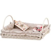 WIKLINOWA PROSTOKĄTNA TACA Z UCHWYTAMI I OBSZYCIEM 60X50 H12 CM