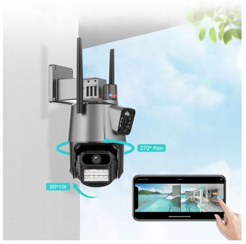 PODWÓJNA KAMERA ZEWNĘTRZNA OBROTOWA ALARM 8MP WIFI 3w1 2 OBIEKTYWY ICSEE na Arena.pl