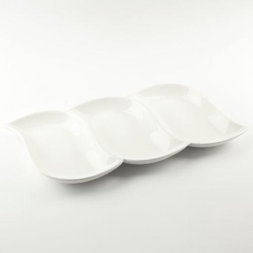 PÓŁMISEK PORCELANOWY TRÓJDZIELNY NA SOSY PRZEKĄSKI SŁODYCZE OWOCE 28X17CM na Arena.pl