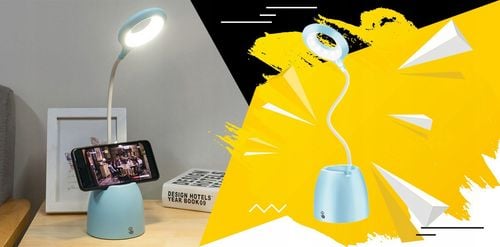 lampka biurkowa niebieska z pojemnikiem na Arena.pl