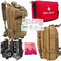 Wojskowy Plecak Brązowy 35L Zestaw Przetrwania Mini Apteczka 21 el