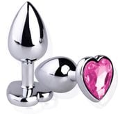 METALOWY KOREK ANALNY z Kryształem w Serce rozm. S SREBRNY
