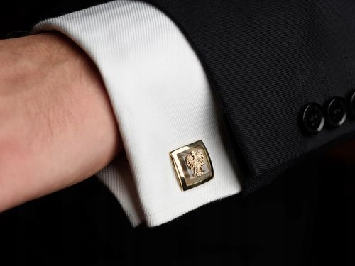 Spinki do mankietów koszuli srebrne 925 złocone złote męskie z orzełkiem na Arena.pl