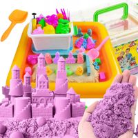 PIASKOWNICA + PIASEK KINETYCZNY 3KG FIOLETOWY+ FOREMKI, ZABAWKA SENSORYCZNA