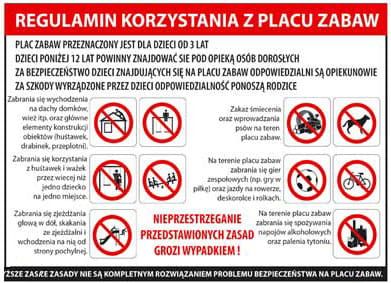 REGULAMIN PLACU ZABAW - DUŻY - PCV 35X50 zdjęcie 1