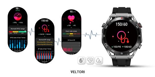 Smartwatch Veltori VT100-1 + Czarny Pasek Silikonowy + Czarny Eko Skóra na Arena.pl
