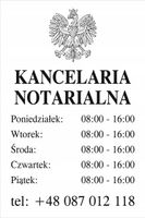 Tabliczka Grawerowana Kancelaria Notarialna godziny otwarcia biała 40x30 cm