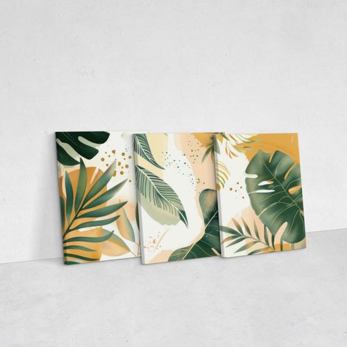 Obrazy Na Płótnie Set Boho Liście Tropikalne Monstery Bananowce 90cm x 40cm na Arena.pl