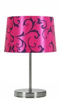 Lampa stołowa nocna chrom różowy abażur we wzory do sypialni Candellux