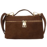 VERA PELLE torebka damska zamszowa listonoszka mała z paskiem V709 brązowa